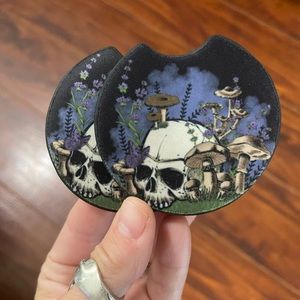 Mushroom Lavender Skull Car Coasters | Mushroom Decor | Car Accessories